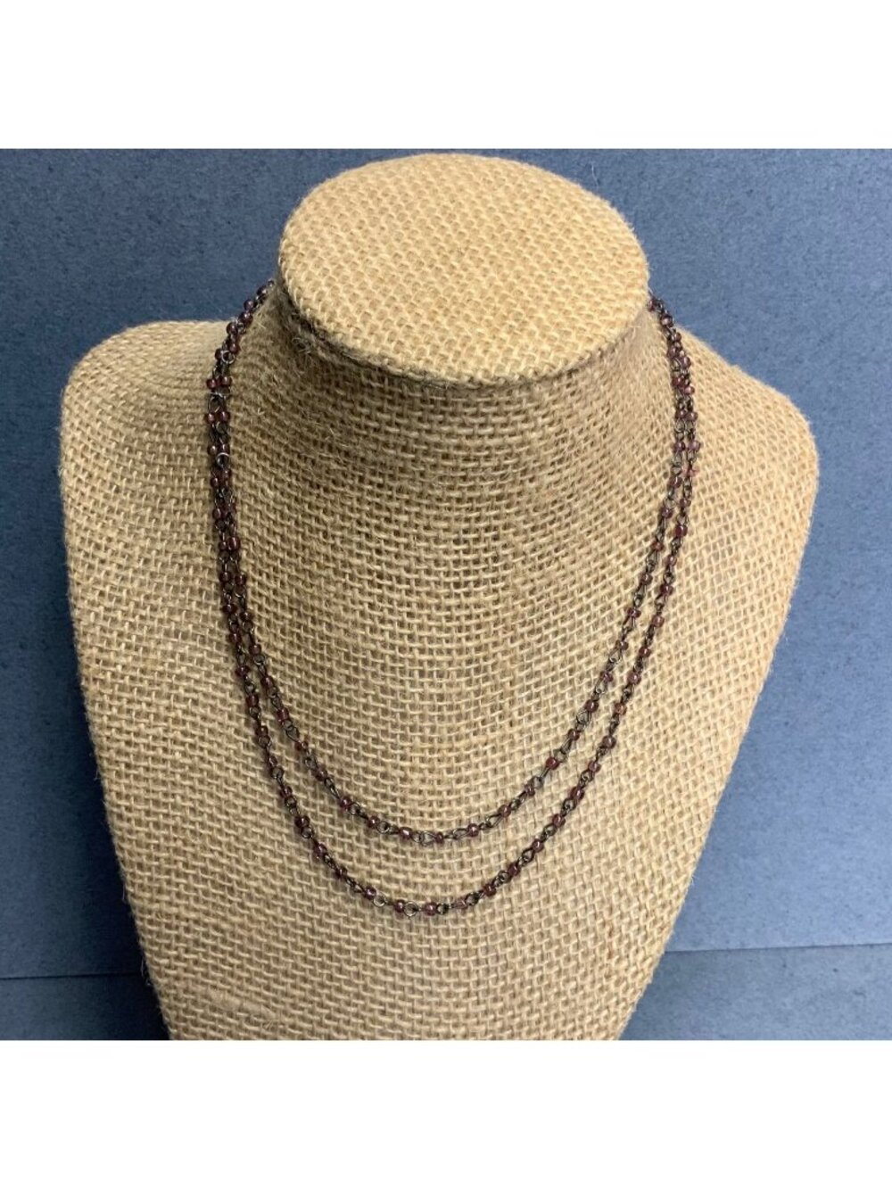 Express Double Strand Necklace 16 In Dark Purple Beads Gunmetal Silver Chain 90s